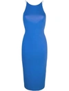 Alice And Olivia Delora Spaghetti Strap Fitted Midi Dress In Blue