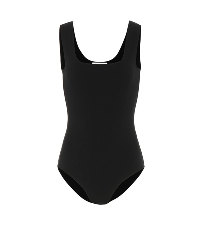 The Row Elian Square-neck Jersey Bodysuit In Black