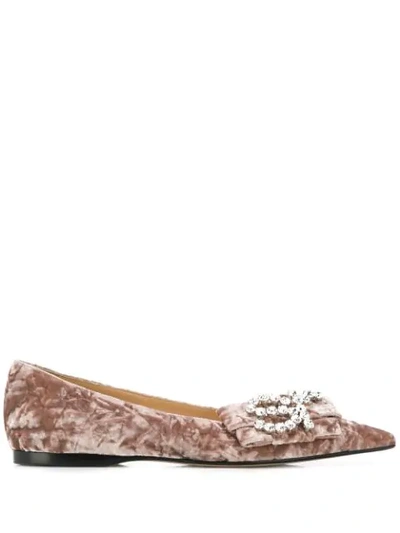 Sergio Rossi Sr Icona Bow-embellished Crushed-velvet Point-toe Flats In Antique Rose