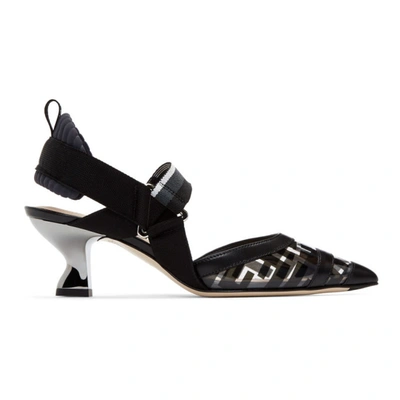 Fendi Black Pvc Colibrì Slingback Heels