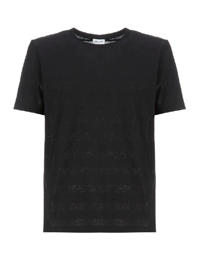Saint Laurent Short Sleeve T-shirt In Noir/noir Brillant