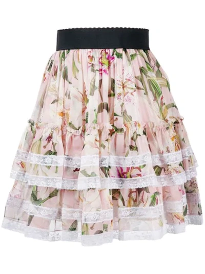 Dolce & Gabbana Short Lily-print Chiffon Skirt In Pink