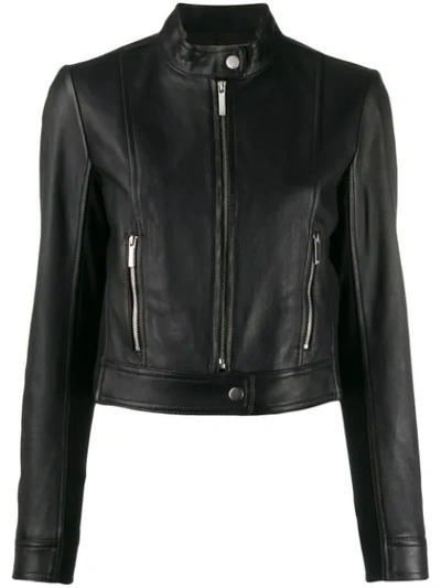 Michael Michael Kors Fitted Leather Jacket In Black