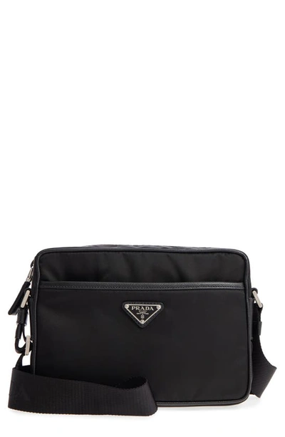 Prada Small Nylon Messenger Bag In Black
