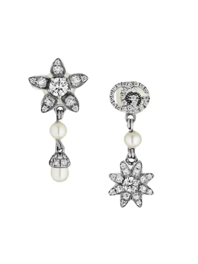 Gucci Flower And Double G Earrings With Diamonds In 9068