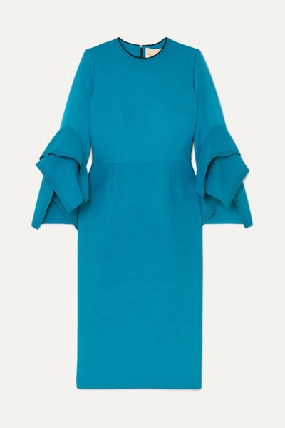 Roksanda Flutter Sleeve Contrast Back Crepe Midi Dress In Blue