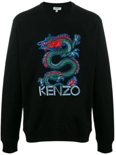 Kenzo Dragon-embroidery Cotton Sweatshirt In Black