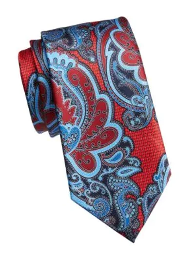 Ermenegildo Zegna Silk Large Paisley Tie In Red Blue