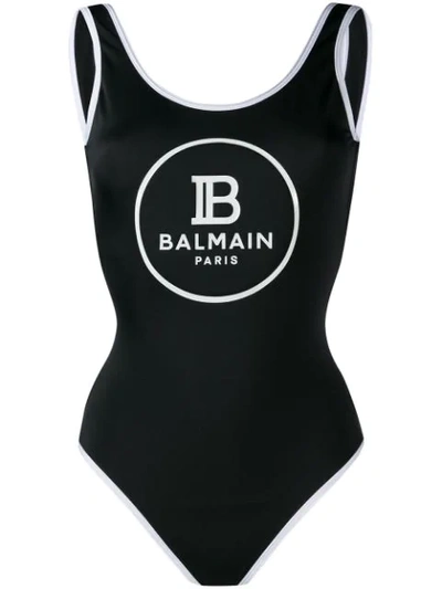 Balmain Badeanzug Mit Logo-print In Black