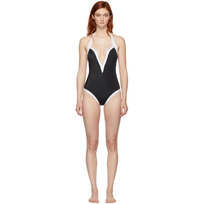 Balmain Contrast Trim One-piece In 201 Blk/wht