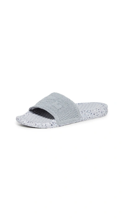 Apl Athletic Propulsion Labs 'techloom' Logo Jacquard Knit Pool Slides In Cement/chalk/raindrop