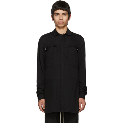 Rick Owens Office Curved-pocket Pressed-wool Shirt In Black