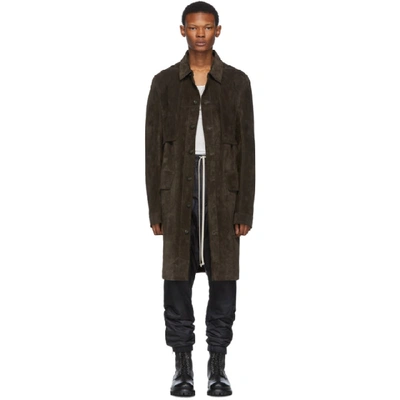 Rick Owens Brown Suede Trench Coat In 04 Brown