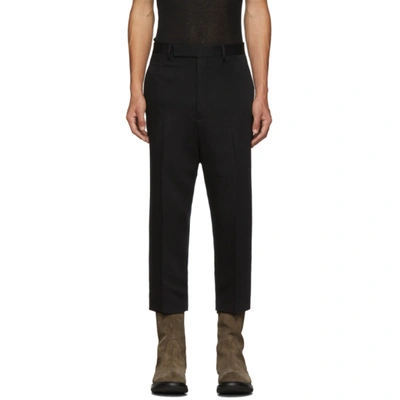 Rick Owens Black Wool Cropped Trousers In 09 Black