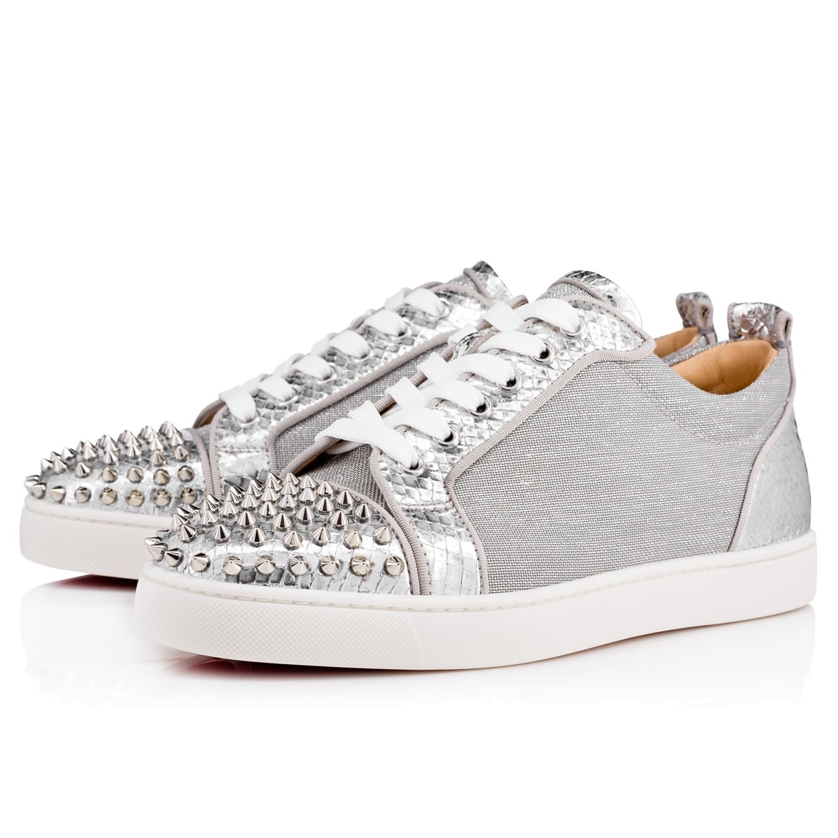 Christian Louboutin Louis Junior Spikes Men&#39;s Flat Version Silver Lame Sirene - Men Shoes ...