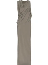 Rick Owens Gathered Cowl-neck Evening Gown In Grey