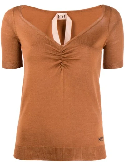 N°21 V-neck Knitted Top In Brown