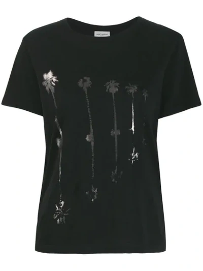 Saint Laurent Palm Tree Print T-shirt In Black