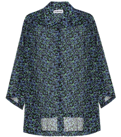 Balenciaga Printed Silk Shirt In Blue