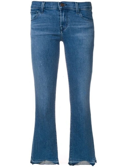 J Brand 'selena' Frayed Cuff Cropped Boot Cut Jeans In Blue