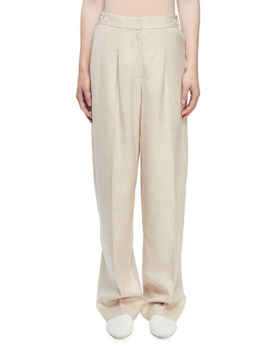 Stella Mccartney Linen Button-tab Pants In Beige