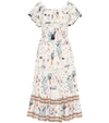 Tory Burch Off-the-shoulder Smocked Printed Cotton-voile Dress In White