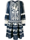 Tory Burch Boho Crochet-trimmed Embroidered Swiss-dot Cotton Mini Dress In Tory Navy