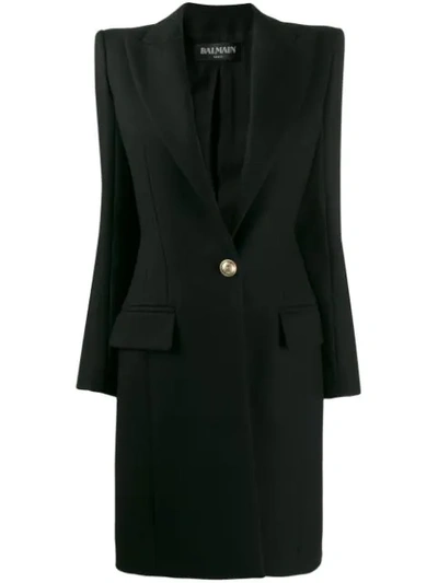 Balmain Button-embellished Metallic Wool-blend Coat In Black