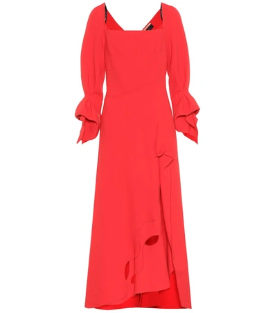 Roland Mouret Trinity Draped Cutout Wool-crepe Midi Dress In Bright Red