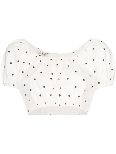 Eve Denim Georgette Cropped Polka-dot Cotton-blend Twill Top In White