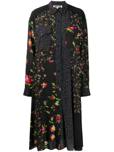 Mcq By Alexander Mcqueen Paneled Floral-print Georgette Shirt Dress In Black