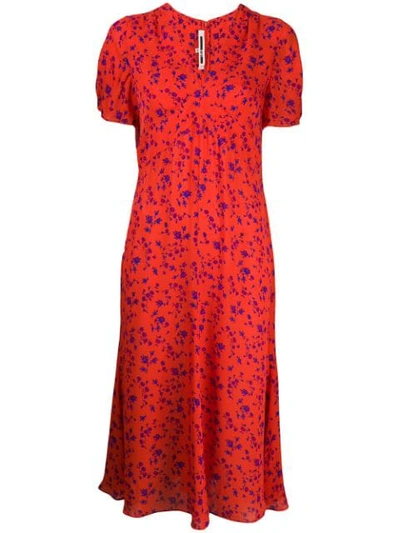 Mcq By Alexander Mcqueen Floral-print Silk-georgette Midi Dress In Orange