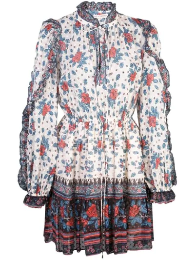 Ulla Johnson Dani Ruffled Floral-print Fil Coupé Silk-blend Chiffon Mini Dress In Neutrals
