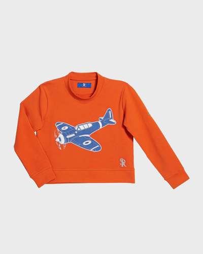 Stefano Ricci Boys' Airplane Patch Long-sleeve T-shirt In Orange