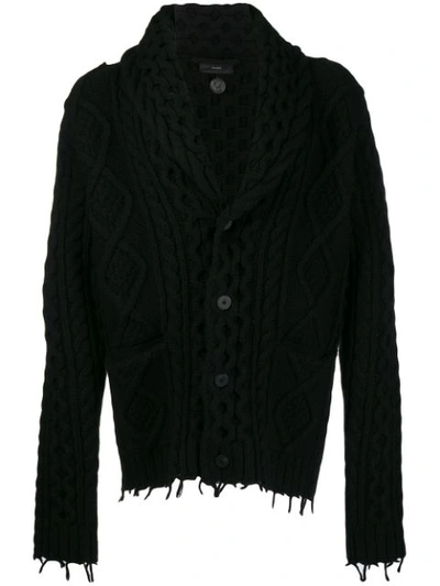 Alanui Cable-knit Frayed Cardigan In Black