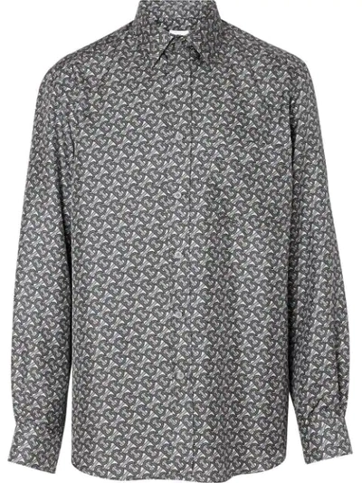 Burberry Classic Fit Monogram Print Silk Twill Shirt In Grey