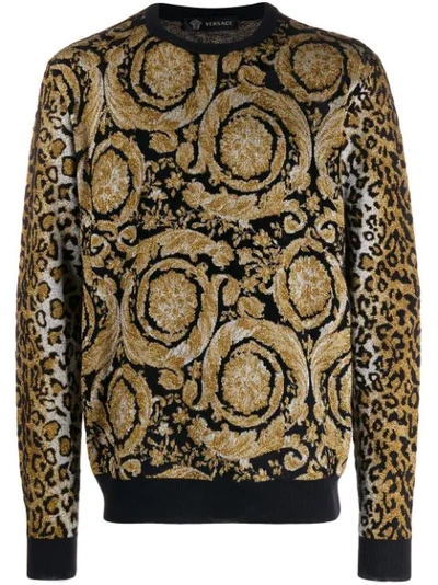 Versace Men's Baroque Leopard Chenille Sweater In Animalier