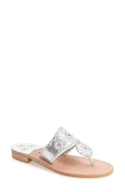 Jack Rogers Whipstitched Leather Slide Sandals In Silver