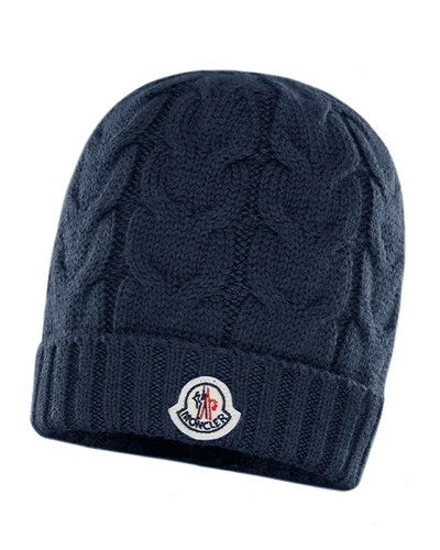 Moncler Kid's Cable Knit Virgin Wool Hat In Black