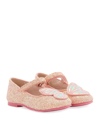 Sophia Webster Butterfly Embroidered Chunky Glitter Flats, Baby/toddler In Pink