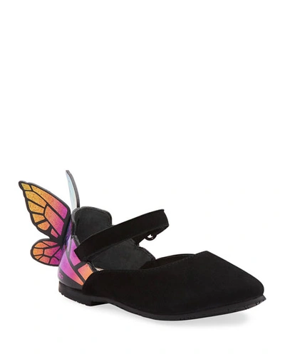 Sophia Webster Chiara Suede Mirrored Butterfly Mary Jane Flats, Baby/toddler In Black
