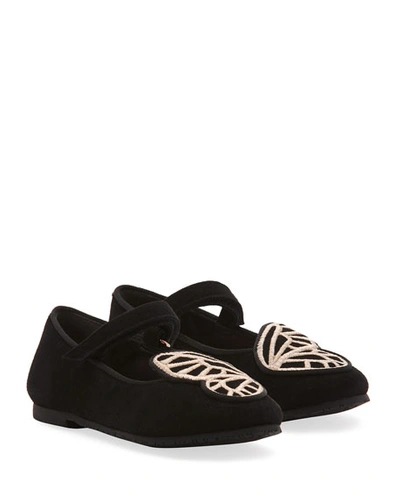 Sophia Webster Butterfly Embroidered Suede Flats, Baby/toddler In Black