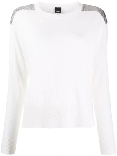 Pinko Crewneck Sweater With Chainmail Shoulders In White
