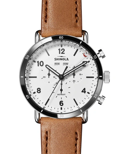 Shinola Men's 45mm Canfield Sport 3-eye Chrono Calendar Watch W/ Leather Strap In White