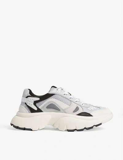 Maje Faster Leather And Suede Trainers In Grey