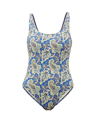Etro Scoop-back Printed One-piece Swimsuit In Blue