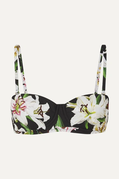 Dolce & Gabbana Floral-print Underwired Bikini Top In Black