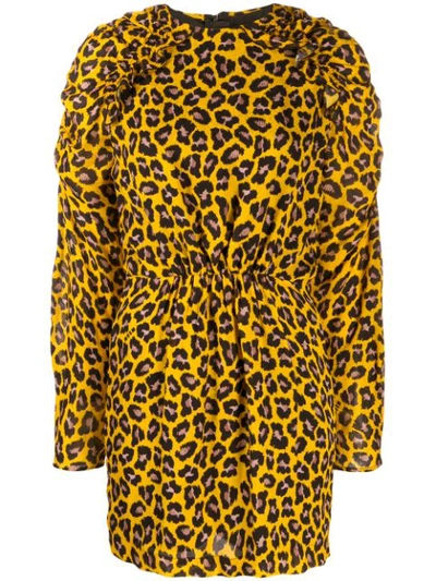 Msgm Ruffled Leopard-print Crepe Mini Dress In Yellow