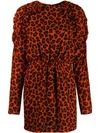 Msgm Ruffled Leopard-print Crepe Mini Dress In 10 Orange