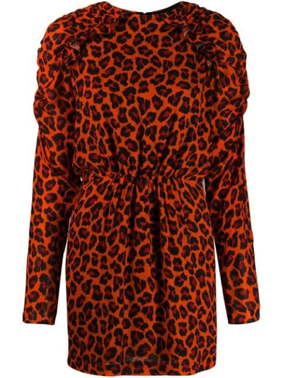 Msgm Ruffled Leopard-print Crepe Mini Dress In 10 Orange